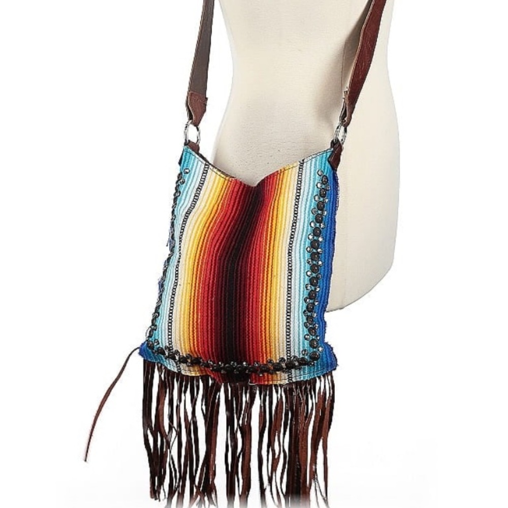 Simple but stunning Kurtmen Serape leather fringe bag boho western crossbody